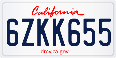CA license plate 6ZKK655