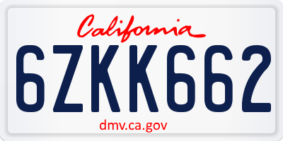 CA license plate 6ZKK662