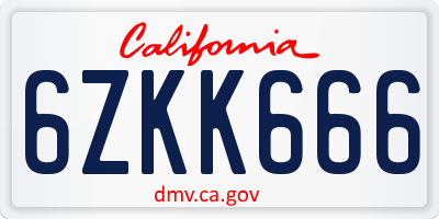 CA license plate 6ZKK666