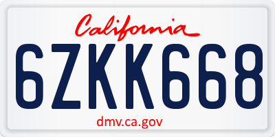 CA license plate 6ZKK668
