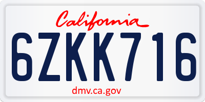 CA license plate 6ZKK716