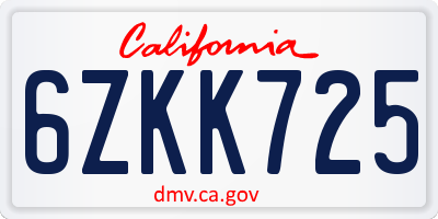 CA license plate 6ZKK725