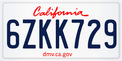 CA license plate 6ZKK729