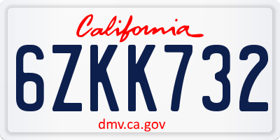 CA license plate 6ZKK732