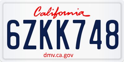 CA license plate 6ZKK748