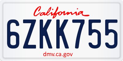 CA license plate 6ZKK755