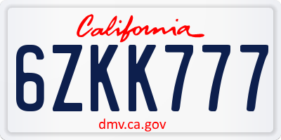 CA license plate 6ZKK777