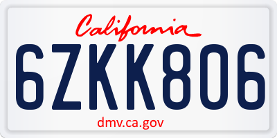CA license plate 6ZKK806