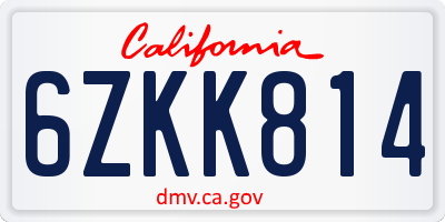 CA license plate 6ZKK814