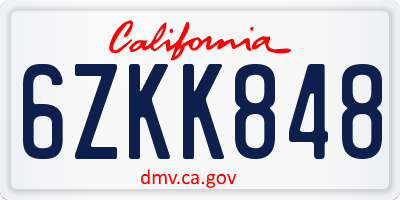 CA license plate 6ZKK848