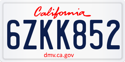 CA license plate 6ZKK852