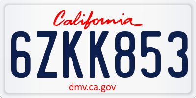 CA license plate 6ZKK853