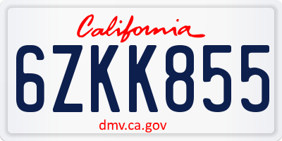CA license plate 6ZKK855