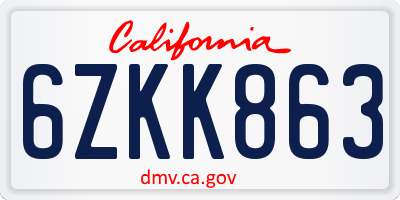 CA license plate 6ZKK863