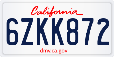 CA license plate 6ZKK872