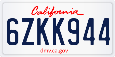 CA license plate 6ZKK944