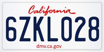 CA license plate 6ZKL028