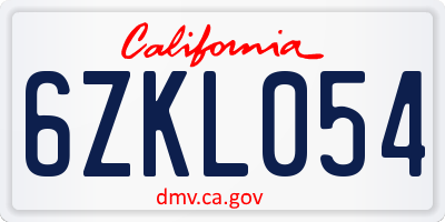 CA license plate 6ZKL054