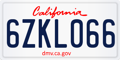 CA license plate 6ZKL066