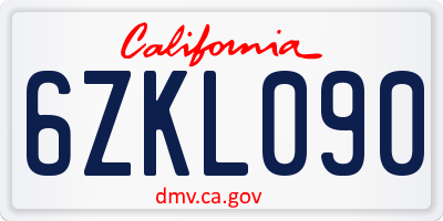 CA license plate 6ZKL090