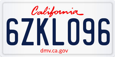 CA license plate 6ZKL096