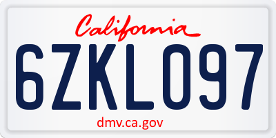 CA license plate 6ZKL097