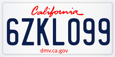 CA license plate 6ZKL099