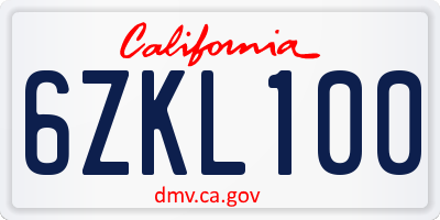 CA license plate 6ZKL100
