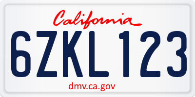 CA license plate 6ZKL123