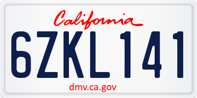 CA license plate 6ZKL141