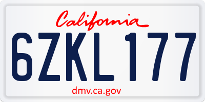 CA license plate 6ZKL177