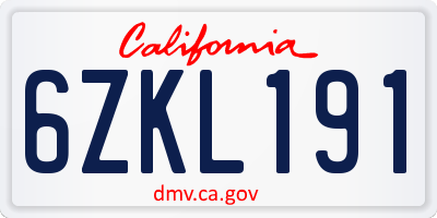 CA license plate 6ZKL191