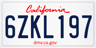 CA license plate 6ZKL197