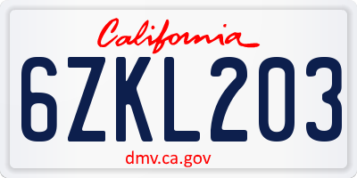 CA license plate 6ZKL203