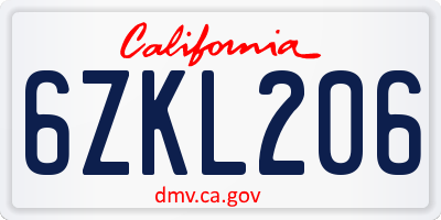 CA license plate 6ZKL206