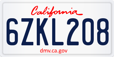 CA license plate 6ZKL208