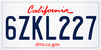 CA license plate 6ZKL227