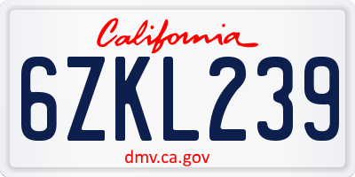 CA license plate 6ZKL239