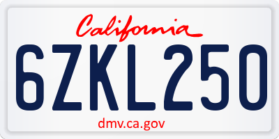 CA license plate 6ZKL250