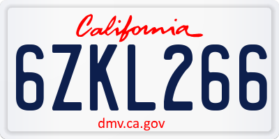 CA license plate 6ZKL266
