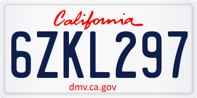 CA license plate 6ZKL297