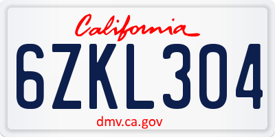 CA license plate 6ZKL304