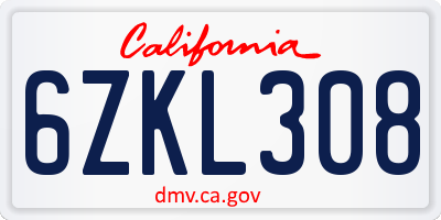 CA license plate 6ZKL308