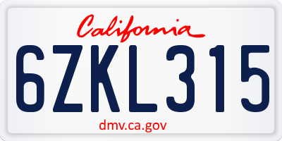 CA license plate 6ZKL315