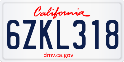 CA license plate 6ZKL318