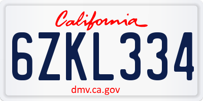 CA license plate 6ZKL334