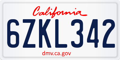 CA license plate 6ZKL342