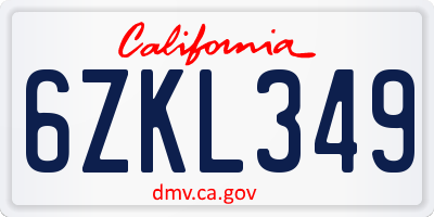 CA license plate 6ZKL349