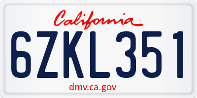 CA license plate 6ZKL351