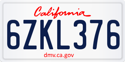 CA license plate 6ZKL376